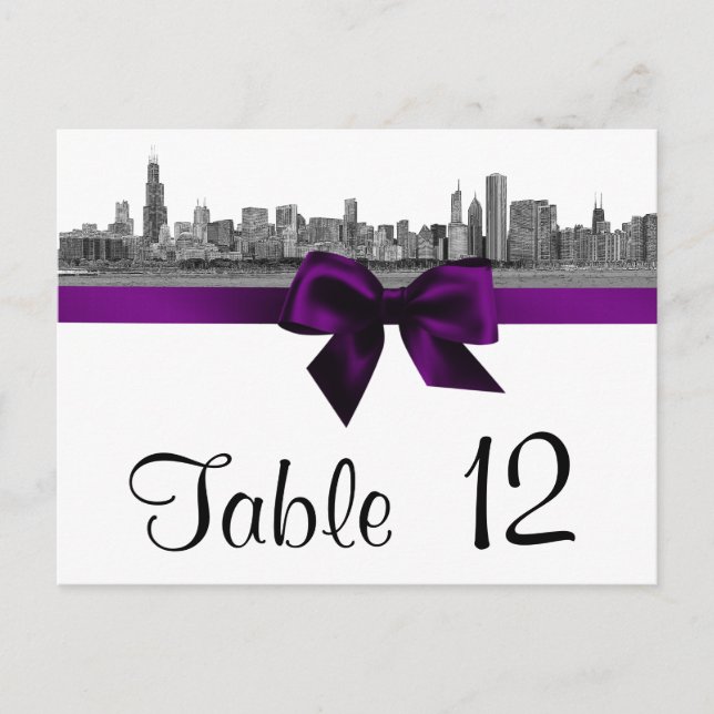 Cartão Postal Chicago Skyline Etch BW Purple Table Number (Frente)
