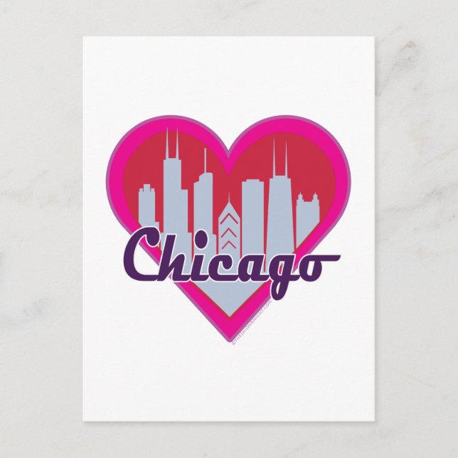 Cartão Postal Chicago Skyline Heart (Frente)