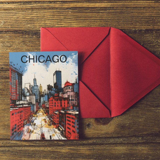 Cartão Postal Chicago Skyline Painting – Windy City Urban Art (Chicago Skyline Painting – Windy City Urban Art Postcard)