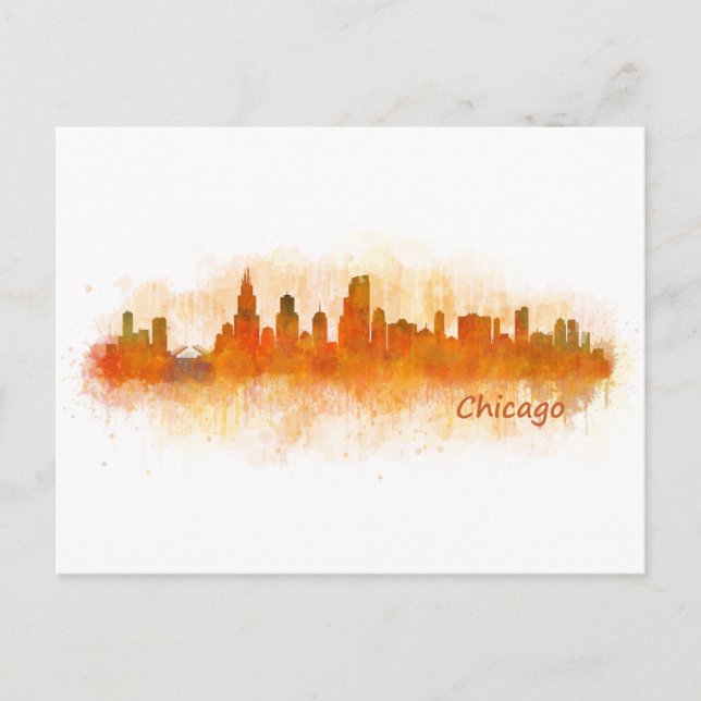 Cartão Postal chicago skyline watercolor cityscape v03 (Frente)