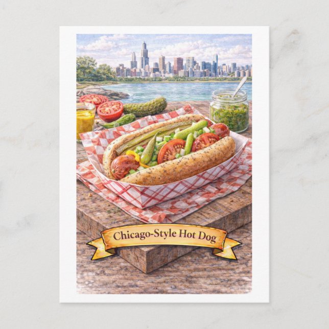 Cartão Postal Chicago-Style Hot Dog (American Food Series) (Frente)