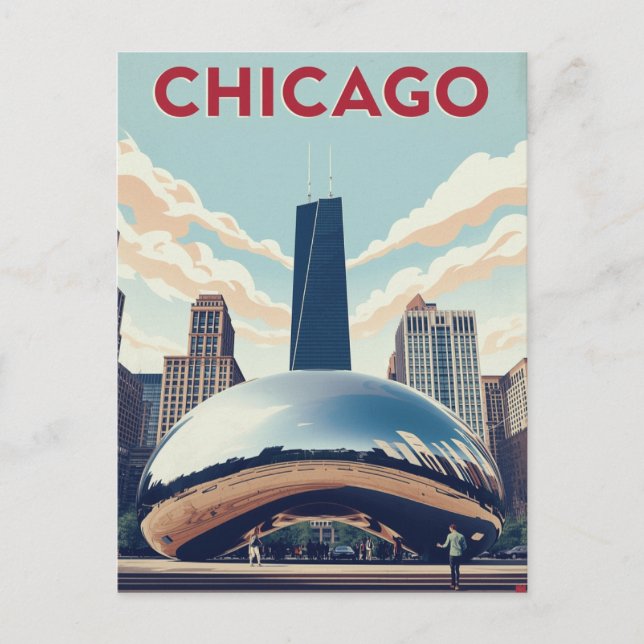 Cartão Postal Chicago Travel Poster: The Bean and Willis Tower S (Frente)