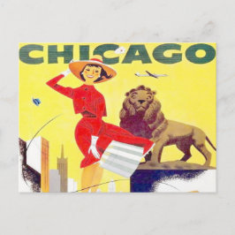 Cartão Postal chicago viagem turístico avião poster retro