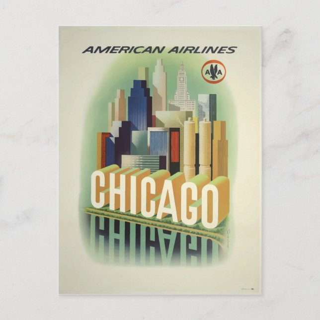 Cartão Postal Chicago Vintage cartaz de viagem (Frente)