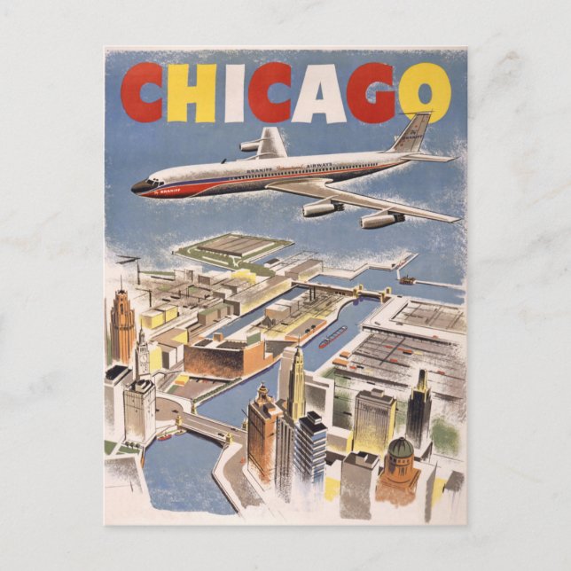 Cartão Postal Chicago Vintage Travel  (Frente)