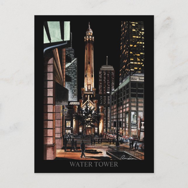 Cartão Postal Chicago Water Tower Painting Randsom Art (Frente)