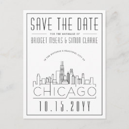 Cartão Postal Chicago Wedding | Skyline Estilizado Salvar a Data