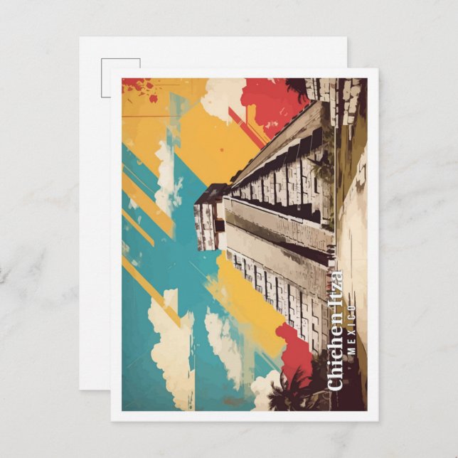 Cartão Postal Chicen Itza Mexico Pop Art Viagem (Frente/Verso)