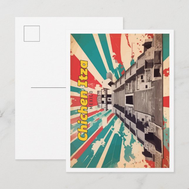 Cartão Postal Chichen Itza Mexico Pop Art Viagem (Frente/Verso)