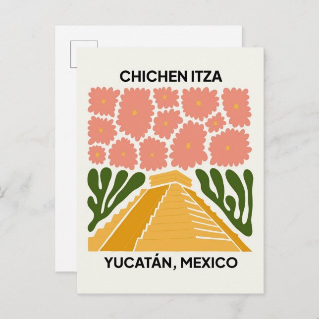 Cartão Postal Chichen Itza Yucatan México viagem de arte floral (Frente/Verso)