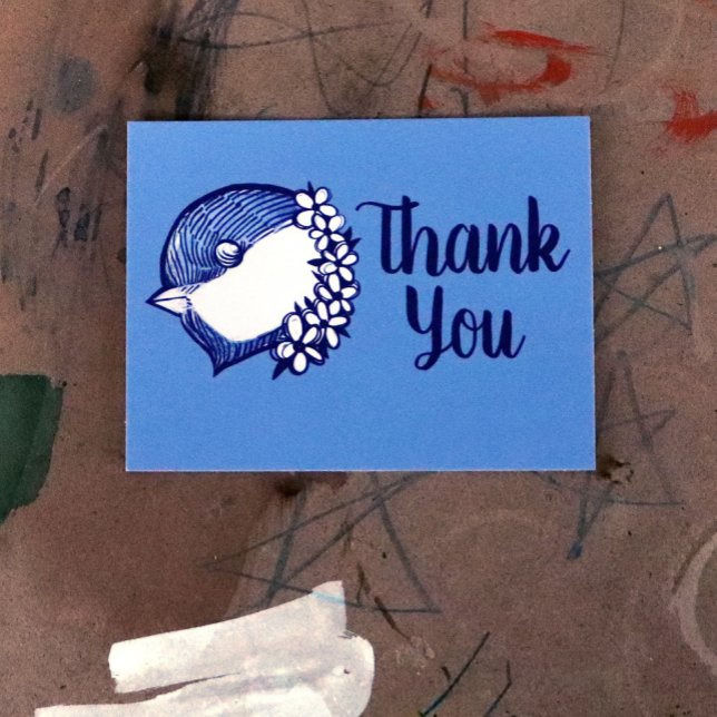 Cartão Postal Chickadee in blue birding design bird  (Criador carregado)