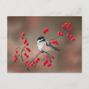 Cartão Postal CHICKADEE & RED BERRIES por SHARON SHARPE