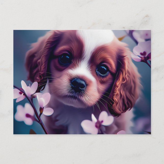 Cartão Postal Chien Fleur (Frente)