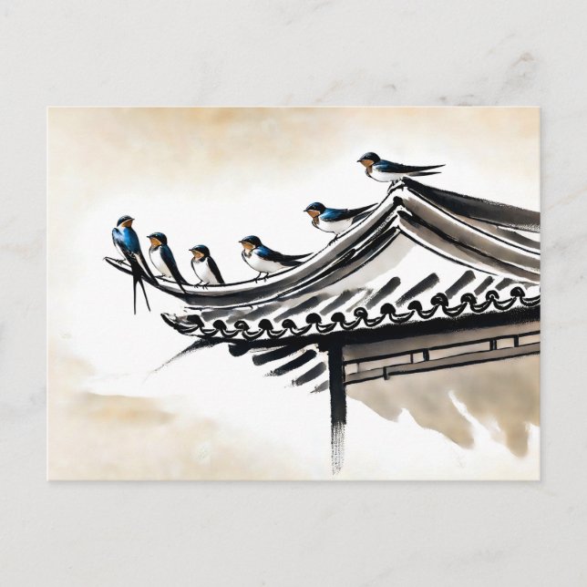 Cartão Postal Chifres no Teto de um Templo Chinês (Frente)