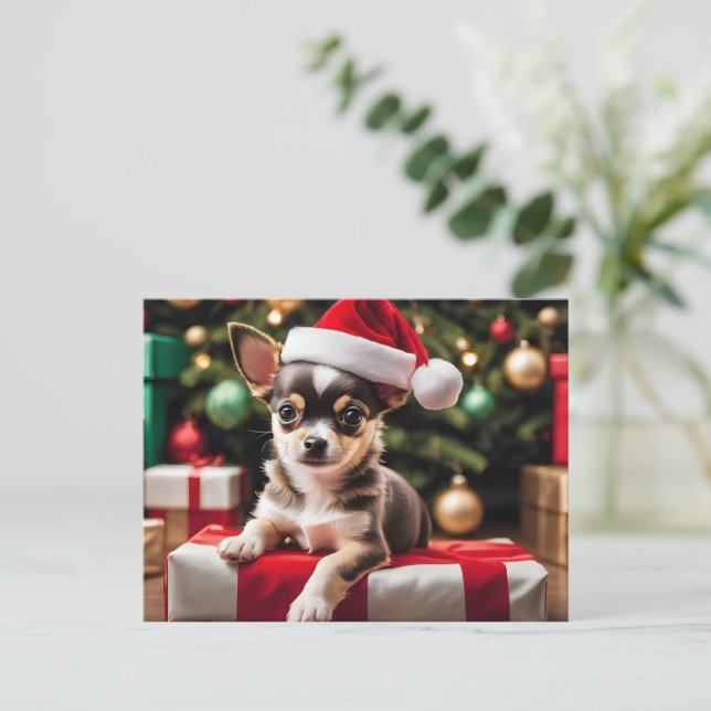 Cartão Postal Chihuahua Christmas Puppy (Em pé/Frente)
