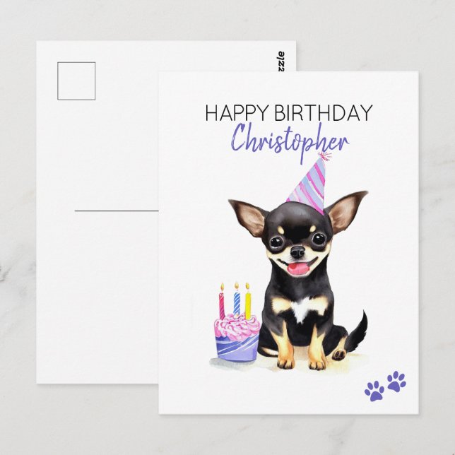 Cartão Postal Chihuahua Dog Personalizado Feliz Aniversário (Frente/Verso)