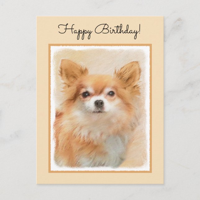 Cartão Postal Chihuahua Pintura De Cachorro De Cabelo Longo (Frente)