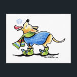 Cartão Postal Chihuahua Winter Snowflake<br><div class="desc">Desenho original da Arte de Folha de Leash de um Chihuahua fofo pegando um floco de neve em sua língua. Ele veste um lenço de suéter colorido e botas, fazer uma cena de feriado quente. Excelente ou ideia de presente. Clique na cor laranja "personalizá-lo!" para alterar a cor do plano...</div>