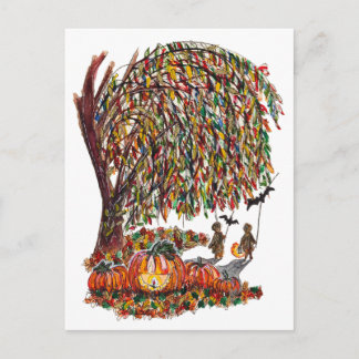 Cartão Postal Children Playing Bats Halloween Watercolor