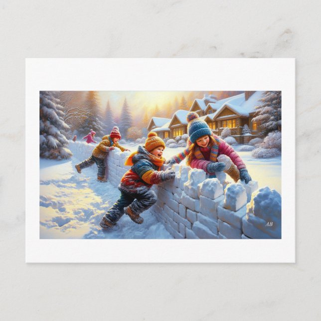 Cartão Postal Children Playing In Snow,  (Frente)