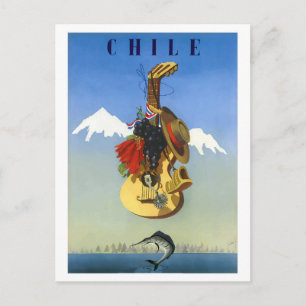 Cartão Postal Chile. Guitar sobre água com espadim, vintage