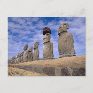 Cartão Postal Chile, Ilha de Páscoa. Os 15 Moais em Ahu