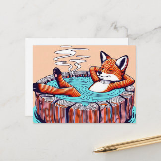 Cartão Postal Chill Red Fox in a Hot Tub