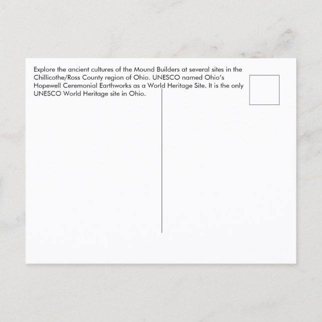 Cartão Postal Chillicothe, Ohio Hopewell Ceremonial Earthworks (Verso)