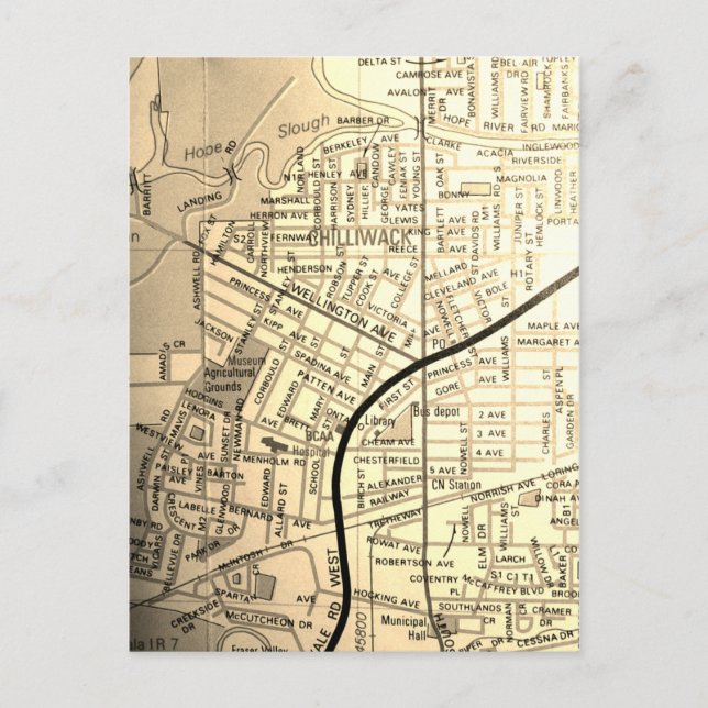 Cartão Postal Chilliwack, Colúmbia Britânica, Canadá - Mapa Vint (Frente)