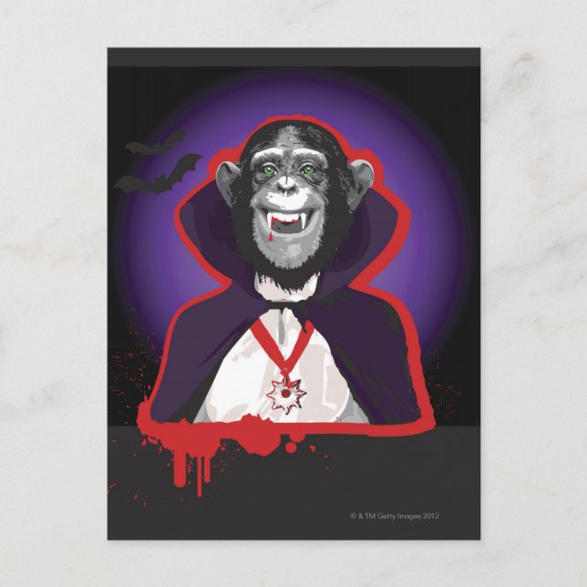 Cartão Postal Chimpanzé em Fantasia de Drácula (Frente)
