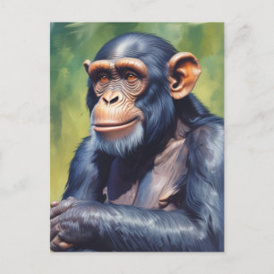 Cartão Postal Chimpanzé Engraçado e Louco