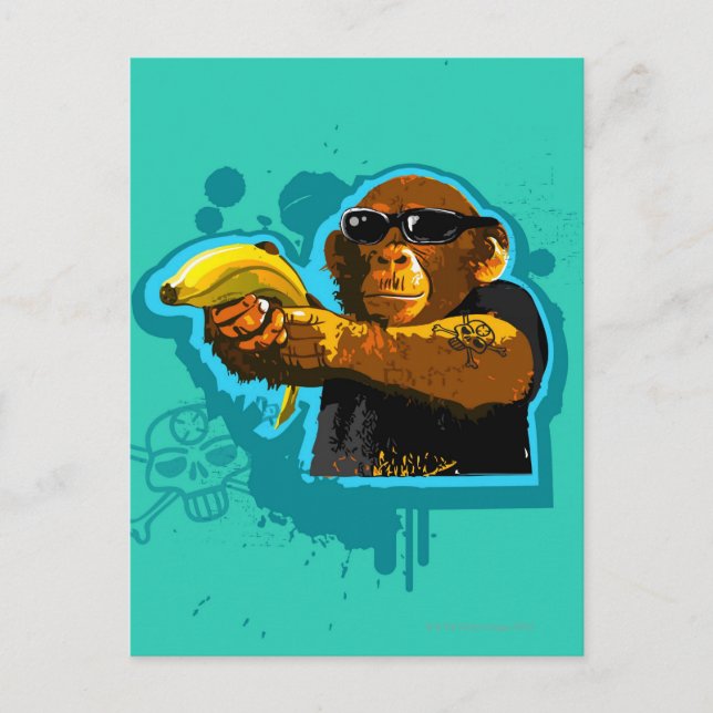 Cartão Postal Chimpanzee com Banana (Frente)