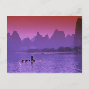 Cartão Postal China, Guanxi. Rio Li único cormorão