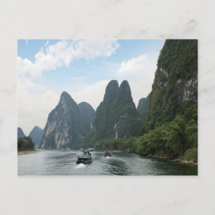 Cartão Postal China, Guilin, Rio Li, Barcos fluviais alinham-se