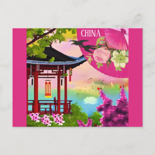 Cartão Postal China Pagoda Watercolor Viagem
