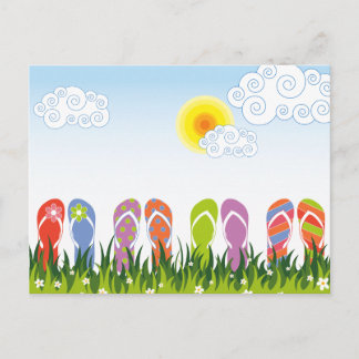 Cartão Postal Chinelos Coloridos de Verão Diversão Ao Sol Jardim