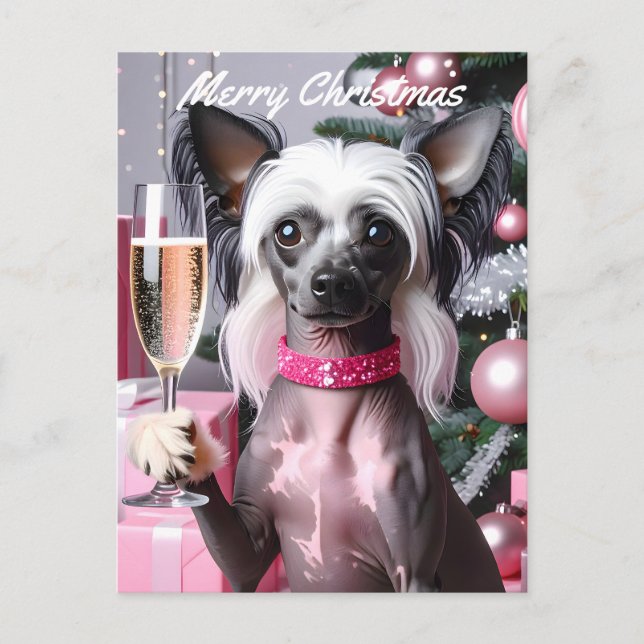 Cartão Postal Chinese Crested Christmas (Frente)