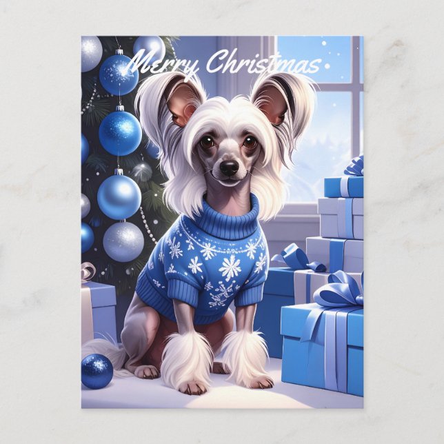 Cartão Postal Chinese Crested Christmas (Frente)