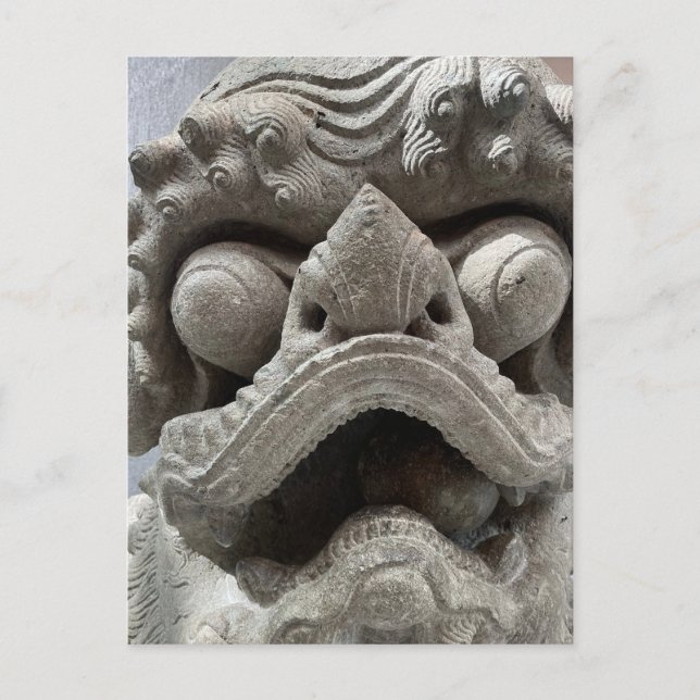 Cartão Postal Chinese Foo Dog Dragon Granite Rock Sculpture  (Frente)