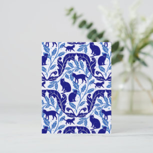 Cartão Postal Chinoiserie azul escura preto-cego