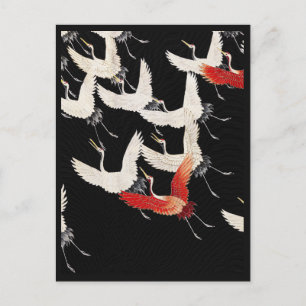 Cartão Postal Chinoiserie Grou Voador Zen Kimono Minimalista Art