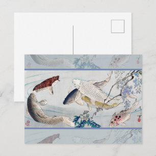Cartão Postal Chinoiserie Peixes Koi e Impressão de Wistéria Rox