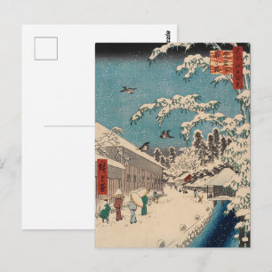 Cartão Postal Chinoiserie Ukiyo-e Paisagem Japonesa de Inverno c