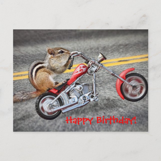 Cartão Postal Chipmunk Biker dirigindo uma moto (Frente)