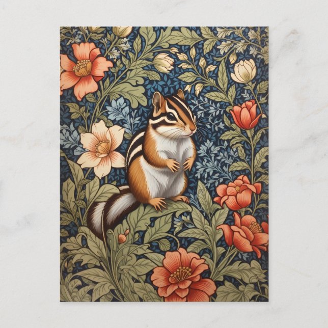 Cartão Postal Chipmunk Bonito William Morris Inspirou Floral (Frente)