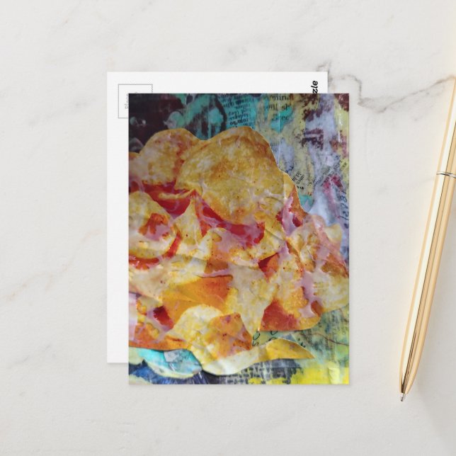 Cartão Postal chips junk journal Mixed Media Collage (Frente/Verso In Situ)