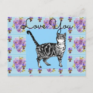 Cartão Postal Chique Blue Stripe Tabby Cat Love Heart