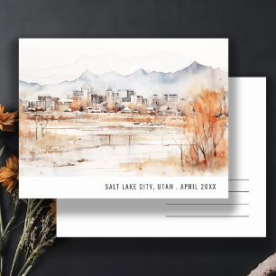 Cartão Postal Chique Minimalista Salt Lake City Utah Aquarela Vi