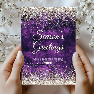 Cartão Postal Chique roxo escuro dourado brilho Natal ano novo