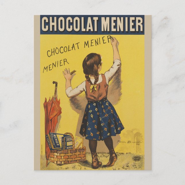 Cartão Postal Chocolat Menier Little Girl Escrevendo (Frente)